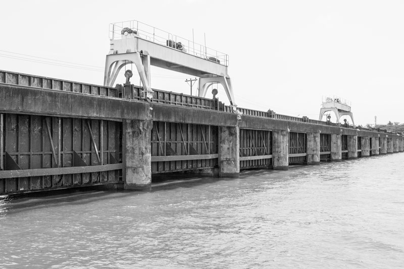 The Thanneermukkom Saltwater Barrier in Kuttanad in Alappuzha district, Kerala that helps prevent salinity ingress from the sea in the dry season and retain freshwater from the inflowing rivers to enable safe rice crops